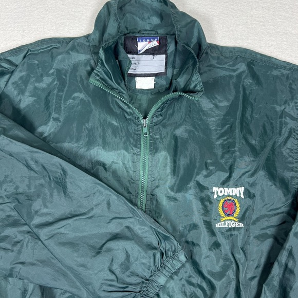 Vintage 90s Tommy Hilfiger Windbreaker Jacket Mens XXL Green Crest Logo Nylon